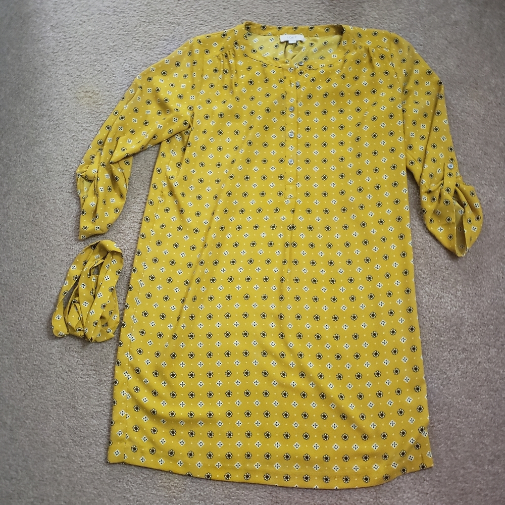 Loft Outlet Floral Roll Sleeve Shirtdress